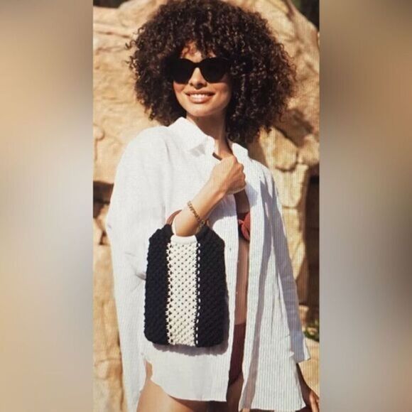 NWT Laude The Label Gabby Mini Macrame Black Cream Curator Rachel Zoe Purse - Picture 1 of 10